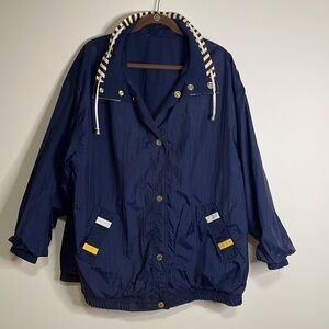 VTG Nautical Windbreaker Jacket 2X Reversible Navy Yellow White Sail 1997 90s